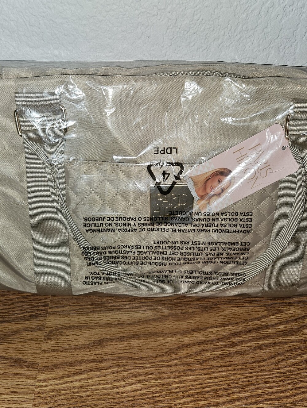 Paris Hilton Beige Quilted Tote Bag with Detachable Strap